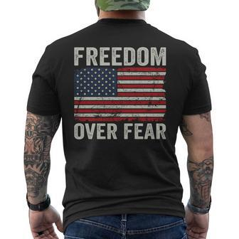 Freedom Over Fear Patriotic Usa Flag Re Open America Sweatshirt Mens Back Print T-shirt - Thegiftio