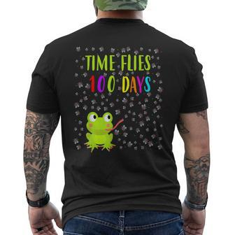 Frog Fly Time Flies 100 Days 100Th Day Of School Students Men's T-shirt Back Print - Monsterry UK