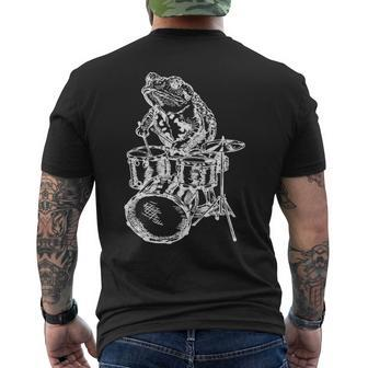 Frog Playing Drums Musician Men's T-shirt Back Print | Mazezy AU