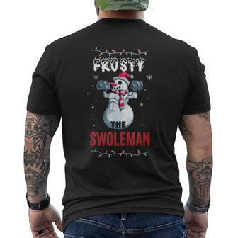 Frosty The Swoleman Ugly Christmas Snowman Gym Mens Back Print T-shirt | Mazezy