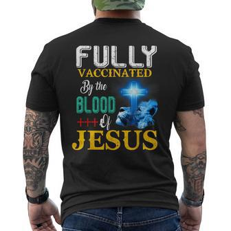 Fully Vaccinated By The Blood Of Jesus Shining Cross & Lion Men's T-shirt Back Print - Monsterry