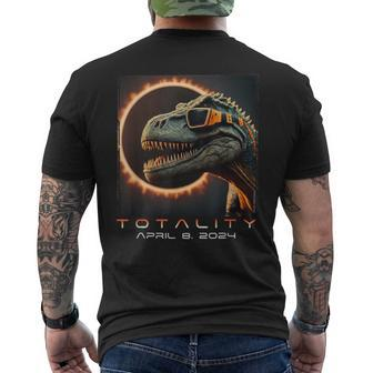 Fun Dinosaur T-Rex Totality April 8 2024 Total Solar Eclipse Men's T-shirt Back Print | Mazezy