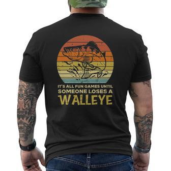 Fun Games Until Someone Loses Walleye Retro Ice Fishing Dad Mens Back Print T-shirt | Mazezy