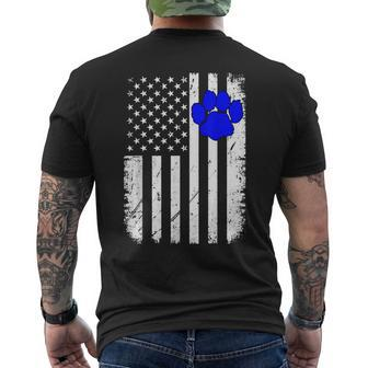 Fun Thin Blue Line Police K9 Dog American Flag Men's T-shirt Back Print - Monsterry CA