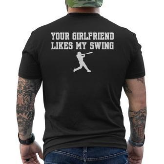 Baseball Quote Your Girlfriend Likes My Swing Youth Men's T-shirt Back Print - Monsterry