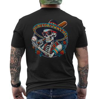 Baseball Skeleton Mexican Sombrero Cool Cinco De Mayo Men's T-shirt Back Print - Thegiftio UK