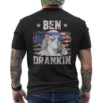 Ben Drankin 4Th Of July Usa Flag Drinking Beer Men's T-shirt Back Print - Seseable