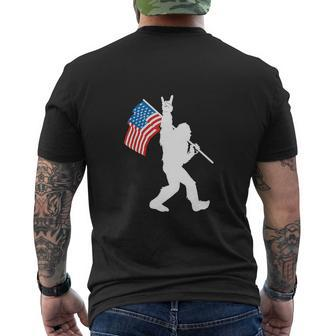 Bigfoot Rock And Roll Usa Flag For Sasquatch Believers Mens Back Print T-shirt - Seseable