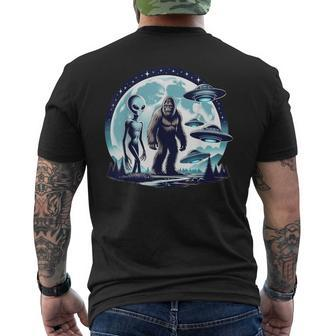 Bigfoot Sasquatch Alien Ufo Spacecraft Full Moon Men's T-shirt Back Print - Monsterry CA