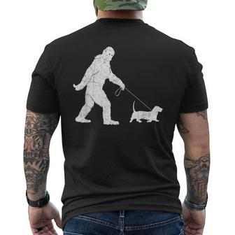 Bigfoot Sasquatch Walking Basset Hound Dog Lovers Men's T-shirt Back Print - Monsterry
