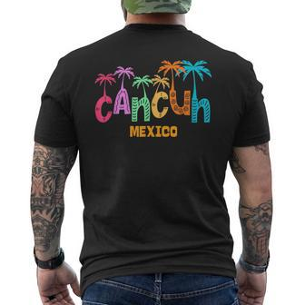 Cancun Mexico Palm Tree Colorful Typography Vacation Men's T-shirt Back Print - Monsterry UK