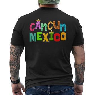 Cancun Mexico Sombrero Colorful Typography Vacation Men's T-shirt Back Print - Monsterry UK