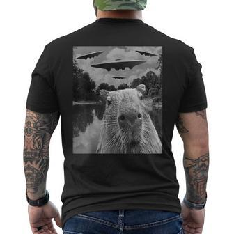 Graphic Capybara Selfie With Ufos Weird Men's T-shirt Back Print - Seseable