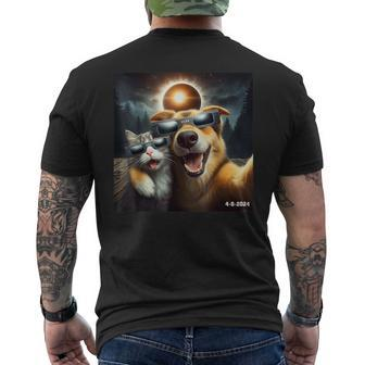 Cat And Dog Selfie With Solar 2024 Eclipse Wearing Men's T-shirt Back Print - Seseable