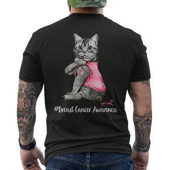 Cat Pink Ribbon In October We Wear Pink Breast Cancer Mens Back Print T-shirt - Thegiftio