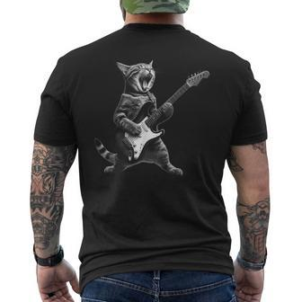 Cat Playing Guitar Electric Playing Guitar Cat Rock Men's T-shirt Back Print | Mazezy
