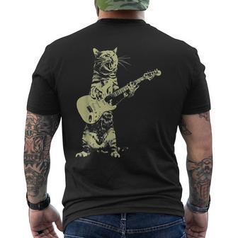 Cat Playing Guitar Guitarist Men's T-shirt Back Print - Seseable