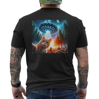 Cat Selfie With Ufos And Aliens Men's T-shirt Back Print - Monsterry DE