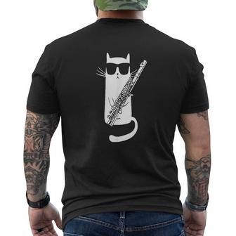 Cat Wearing Sunglasses Playing Flute Mens Back Print T-shirt | Seseable CA