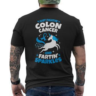 Colon Cancer Fighter Fighting Unicorn Quote Idea Men's T-shirt Back Print - Monsterry AU