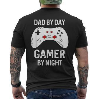 Dad By Day Gamer By Night Father Mens Back Print T-shirt | Mazezy