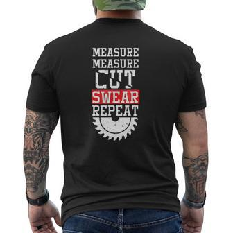 Dad Measure Cut Swear Repeat Fathers Day Mens Back Print T-shirt | Mazezy