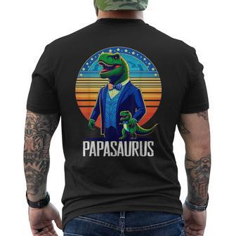 Dad Papasaurus Retro Dinosaur Father's Day Little Son Men's T-shirt Back Print - Monsterry