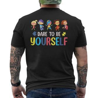 Dare To Be Yourself Autism Awareness Superheroes Month Men's T-shirt Back Print - Monsterry CA