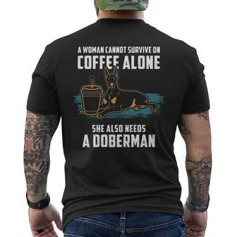 Doberman Mom Coffee And Dog Doberman Men's T-shirt Back Print | Mazezy