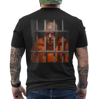Donald Trump Behind Bars Hot Orange Jumpsuit Humor Men's T-shirt Back Print - Monsterry CA