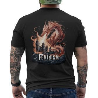 Dragon Fantasy Feminism Men's T-shirt Back Print - Monsterry