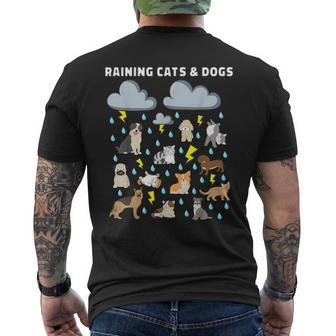 English Idiom Raining Cats And Dogs Puppies Kitten Men's T-shirt Back Print - Seseable