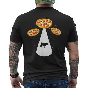 Farm Cow Abduction & Pizza Ufo Spaceship Pizza Men's T-shirt Back Print - Monsterry