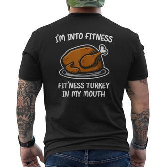 Fitness Gym Humorous Thanksgiving Christmas Turkey Mens Back Print T-shirt | Mazezy