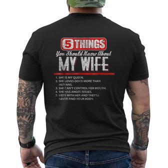 Five Things You Should Know About My Wife Mens Back Print T-shirt - Thegiftio
