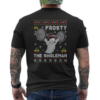 Frosty The Swoleman Ugly Snowman Gym Christmas Mens Back Print T-shirt | Mazezy