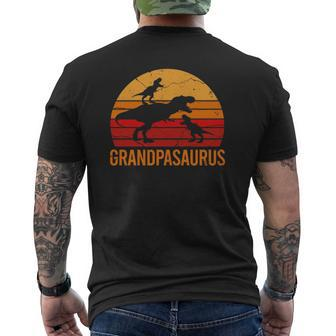 Grandpa Dinosaur Daddy 2 Two Kids Grandpasaurus Mens Back Print T-shirt | Mazezy
