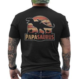 Grandpa T Rex Papasaurus Dinosaur Two Kid Fathers Day Men's T-shirt Back Print - Thegiftio UK