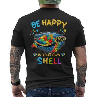 Be Happy In Your Own Shell Autism Awareness Turtle Men's T-shirt Back Print | Mazezy