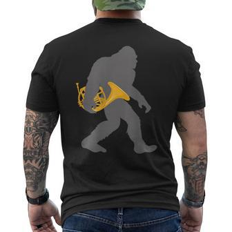 Horn Player Bigfoot Musician With French Horn Mens Back Print T-shirt - Seseable