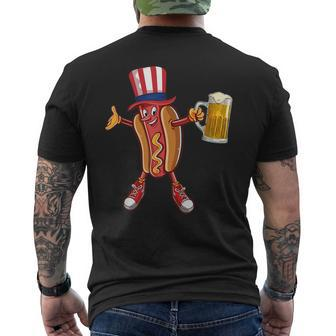 Hot Dog Us Flag Hat Drinking Beer For 4Th Of July Men's T-shirt Back Print - Monsterry