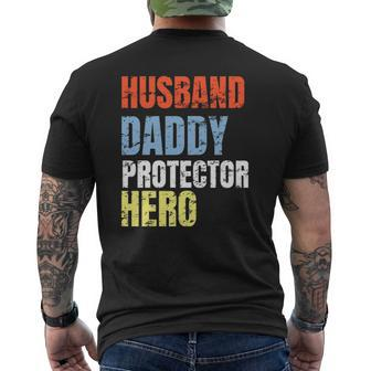 Husband Daddy Protector Hero Father Mens Back Print T-shirt | Mazezy