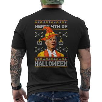 Joe Biden Merry 4Th Of Halloween Costume Scary Pumpkin Mens Back Print T-shirt - Thegiftio UK