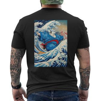 Kanagawa Great Wave With Sumo Wrestler Surfing Men's T-shirt Back Print - Monsterry