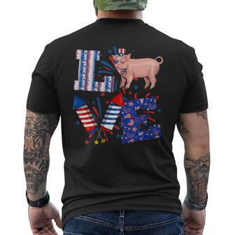 Love Pig Firework Usa Flag Indepedence Day July Th Men's T-shirt Back Print | Mazezy