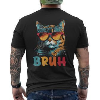 Meme Saying Bruh With Cat Greetings Ns Boys Men Men's T-shirt Back Print - Seseable