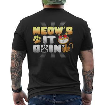 Meow's It Going Cat Pun Grinning Kitten Lover T Men's T-shirt Back Print - Monsterry