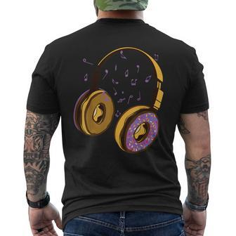 Music Notes And Bakery Sweets Donut Headphones Men's T-shirt Back Print - Monsterry