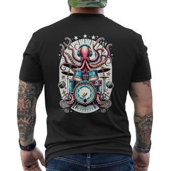 Octopus Playing Drums Drummer Music Lover Percussions Men's T-shirt Back Print - Monsterry UK