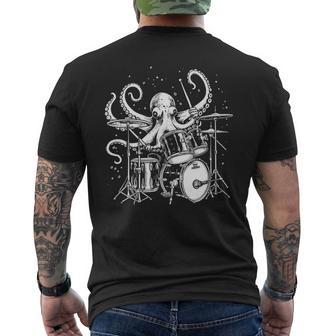 Octopus Playing Drums Drummer Musician Band Drumming Men's T-shirt Back Print - Monsterry